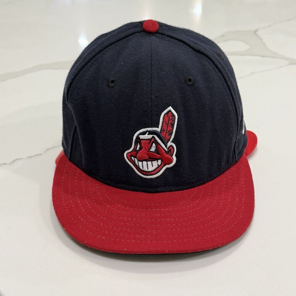 New Era Cleveland Indians Chief Wahoo On Field 59Fifty Hat 7 1/2 Blue Red
